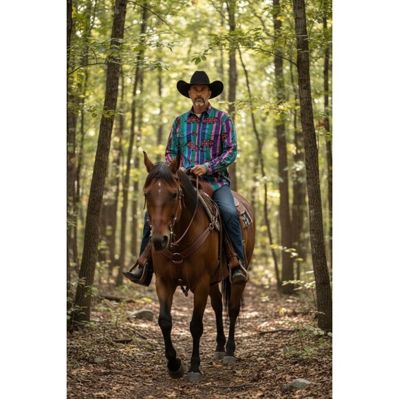 Wrangler Brushpopper Western Shirt Mens XXL Stripe Aztec Rodeo Southwest Cowboy - Picture 2 of 8